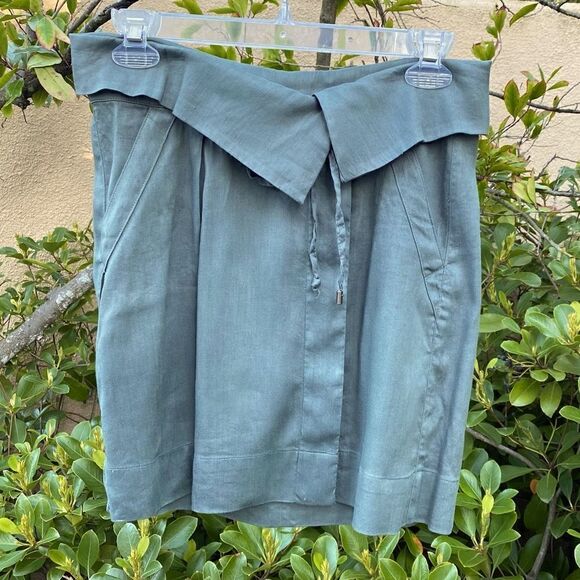 Vince Olive Linen Blend Fold Over Tie Waist Pocketed Mini Skirt. Size 0 EUC - Picture 4 of 8